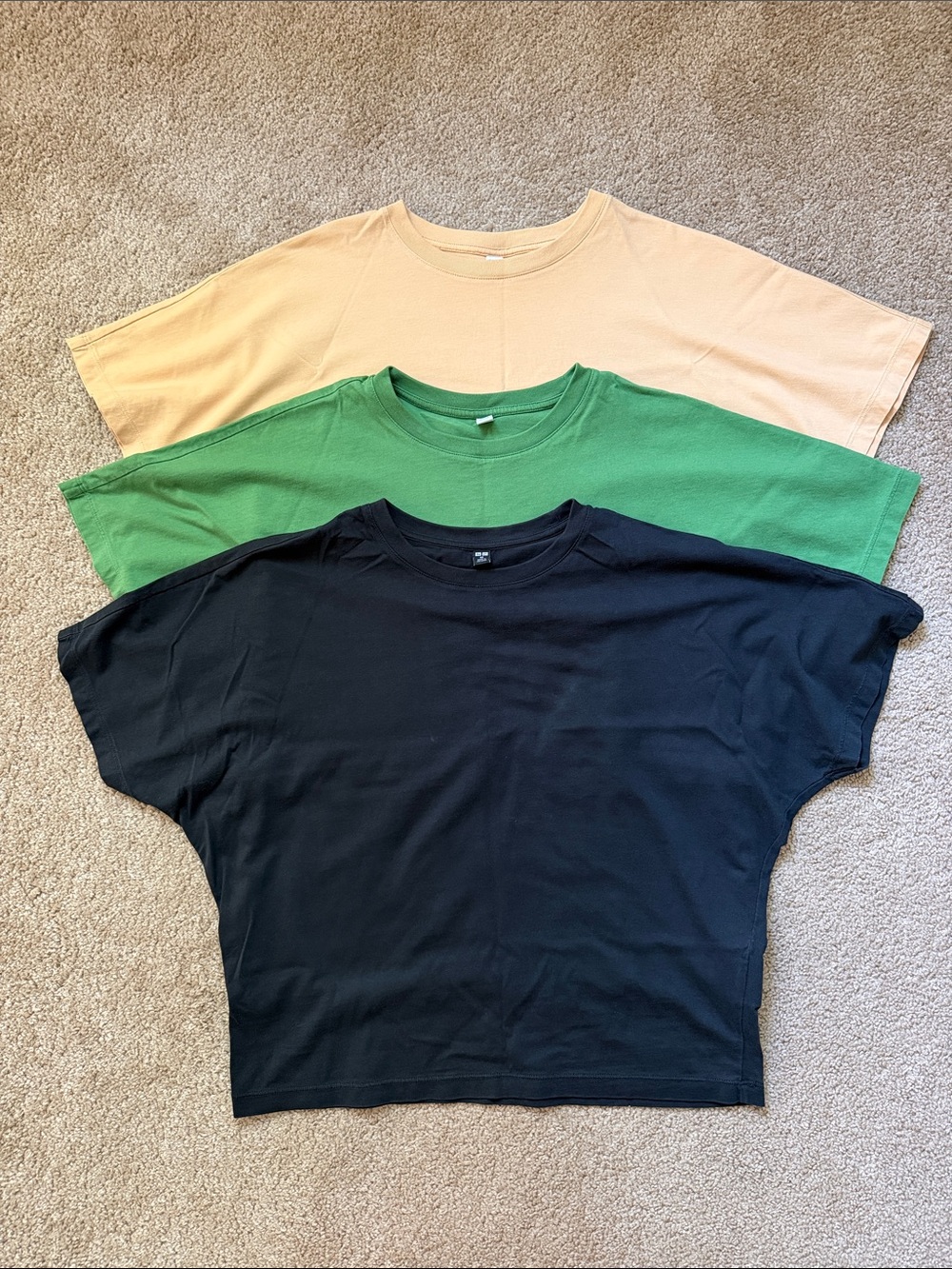 Uniqlo Short Sleeve Crewneck Tee Trio — Black, Green, Tan